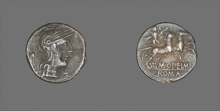 Denarius (Coin) Depicting the Goddess Roma, 131 BC, Roman, Roman Empire, Silver, Diam. 1.8 cm, 3.83
