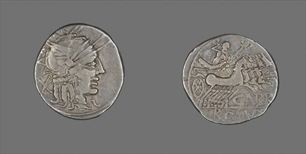 Denarius (Coin) Depicting the Goddess Roma, 121 BC, Roman, Roman Empire, Silver, Diam. 2.1 cm, 3.80