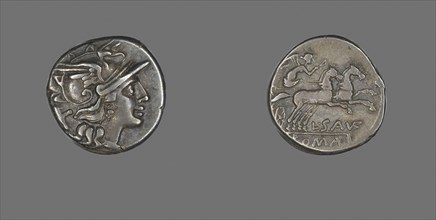 Denarius (Coin) Depicting the Goddess Roma, 200 or 152 BC, Roman, Roman Empire, Silver, Diam. 1.8