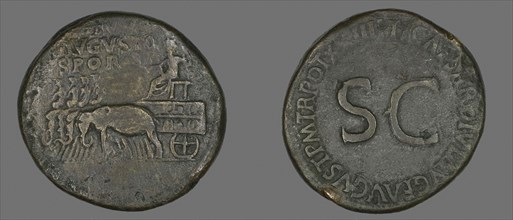 Sestertius (Coin) Portraying Emperor Augustus, AD 34/35, Roman, minted in Rome, Roman Empire,