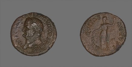 As (Coin) Depicting a Laureate, AD 74, Roman, minted in Rome, Roman Empire, Bronze, Diam. 2.9 cm,