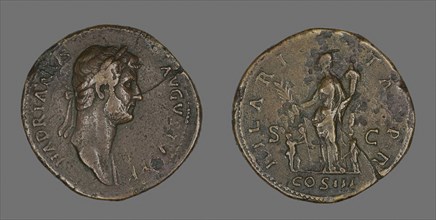 Sestertius (Coin) Portraying Emperor Hadrian, AD 128/132, Roman, minted in Rome, Roman Empire,