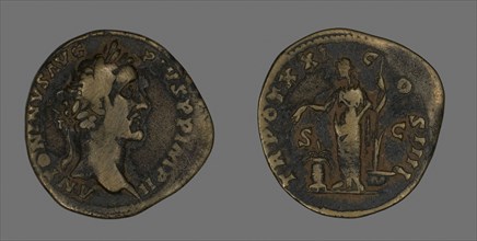 Sestertius (Coin) Portraying Emperor Antoninus Pius, AD 157/158, Roman, Roman Empire, Bronze, Diam.
