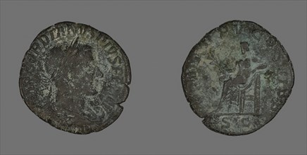Sestertius (Coin) Portraying a Roman Emperor, AD 238/244, Roman, Roman Empire, Bronze, Diam. 3 cm,