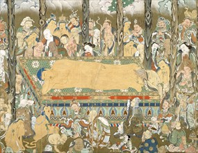 Nehan: Death of the Buddha, late 17th/early 18th century, Japanese, Japan, Hanging scroll, ink,