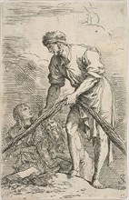 A men pulling a net, with two figures behind him, from Figurine series, n.d., Salvator Rosa,