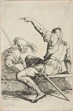 Two Warriors Seated on Low Rocks, n.d., Salvator Rosa, Italian, 1615-1673, Italy, Etching on ivory