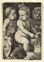 Three Putti with Armor, 1523/30, Master I.B., German, died 1525/30, Germany, Engraving in black on