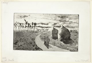 Twilight with Haystacks, 1879, Camille Pissarro, French, 1830-1903, France, Aquatint, with etching,