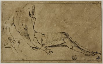 Reclining Male Nude, from Behind, c. 1591, Attributed to Ferraù Fenzoni, Italian, 1562-1645, Italy,