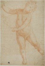 Putto Poised on Right Leg (recto), Sketch of a Draped Arm (verso), 1575/1600, Domenico Cresti,