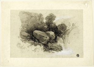 Rocky Scene, n.d., Henry Bright, English, 1814-1873, England, Black chalk, heightened with white