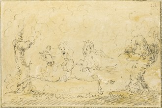 Comic Scene I, n.d., George Cruikshank, English, 1792-1878, England, Pen and ink on paper, 75 × 115