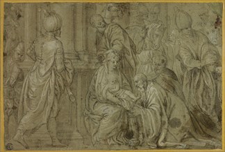 Adoration of the Magi, 1590/98, Benedetto Caliari, Italian, 1538-1598, Italy, Pen and brown ink and