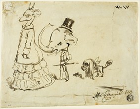 Caricature of Man, Woman and Dog, 1869, Alfred Henry Forrester, English, 1804-1872, England, Pen