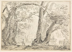 Man with Dog in Forest, n.d., Unknown artist, probably English, 18th century, England, Black crayon