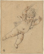 Flying Putto, n.d., Studio or school of François Boucher, French, 1703-1770, France, Red and black