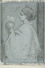 Lady with Vase, 1865, Baron Frederic Leighton, English, 1830-1896, England, Black and white pastel