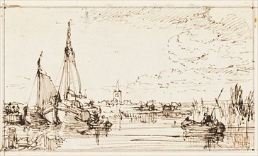 On the Thames, n.d., William Leighton Leitch, Scottish, 1804-1883, Scotland, Pen and brown ink on