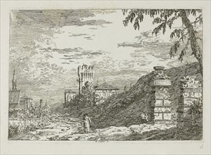 Landscape with Tower and Two Ruined Pillars, from Vedute, 1735/44, Canaletto, Italian, 1697-1768,