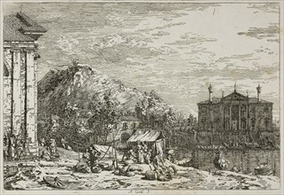 The Market at Dolo, from Vedute, 1735/44, Canaletto, Italian, 1697-1768, Italy, Etching in black on