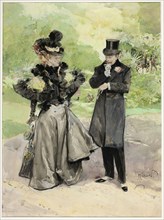 A Man and a Woman in a Park, n.d., Ludek Marold, Czech, 1865-1898, Czech Republic, Watercolor and