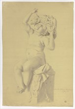Antique Statue of Seated Putto Holding Mask of Silenus, 1775, John Downman, English, 1750-1824,
