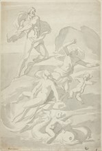 Polyphemus Throwing Boulder at Acis, with Galatea (recto), and Pholyphemus Lifting Boulder (verso),