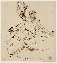 Seated Male Figure with Raised Arm, 1735, John Vanderbank, English, 1686-1739, England, Pen and
