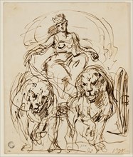 Cybele on Chariot Drawn by Lions, 1738, John Vanderbank, English, 1686-1739, England, Pen and brown