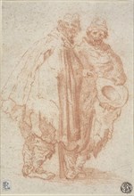 Two Bearded Men in Ragged Cloaks, n.d., Style of Jacques Callot, French, 1592-1635, France, Red