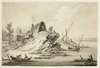 Rustic Seaside Scene, n.d., Possibly Jean Baptiste Le Prince, French, 1734-1781, France, Pen and