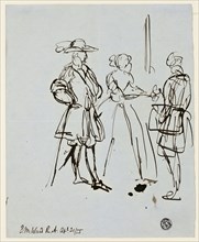 Three Figures, April 21, 1855, Edward Matthew Ward, English, 1816-1879, England, Pen and brown ink