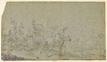 Cavalry Fight, n.d., Follower of Jacques Courtois, French, 1621-1675, France, Black chalk,