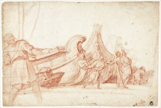 Dock Scene (recto), Two Sketches of Male Figures (verso), 1660/64, Guillaume Courtois, French,