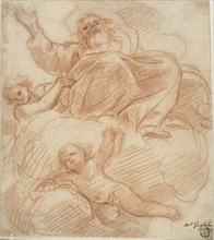 Study for God the Father, c. 1660, Guillaume Courtois, French, 1628-1679, France, Red chalk on