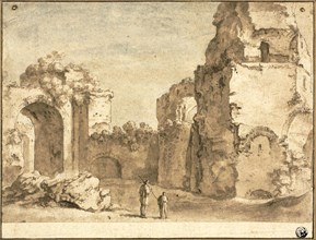 Roman Ruins, n.d., Circle of Bartholomeus Breenbergh, Dutch, 1598-1657, Holland, Pen and brown ink,