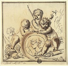 Putti with Medallion, n.d., Jacob de Wit, Dutch, 1695-1754, Holland, Pen and brown ink with brush