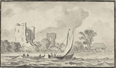 Three Boats on a River with Ruins Along the Shore, n.d., Attributed to Allart van Everdingen,