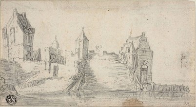Fortified Buildings on Water’s Edge, n.d., Attributed to Simon de Vlieger (Dutch, c. 1600-1653), or
