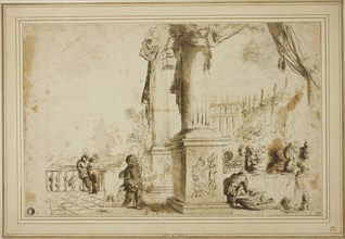 Banquet Scene on Terrace, n.d., Unknown Artist, Italian, 17th century, Italy, Pen and brown ink,