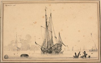 Harbor Scene with Ships at Rest and Piling, 1698, Sieuwert van der Meulen, Dutch, c. 1698-1730,