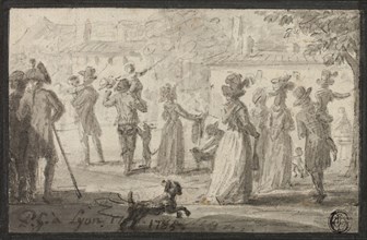Figures Looking at Outdoor Spectacle, c. 1785, Paul Grégoire, French, fl. 1781-1823, France, Brush