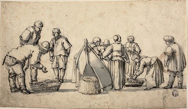 A Dutch Fishmarket, n.d., Willem van de Velde, I, Dutch, c. 1611-1693, Holland, Pen and brown ink,
