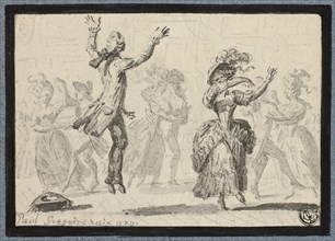 Ladies and Gentlemen Dancing, c. 1780, Paul Grégoire, French, fl. 1781-1823, France, Brush and gray