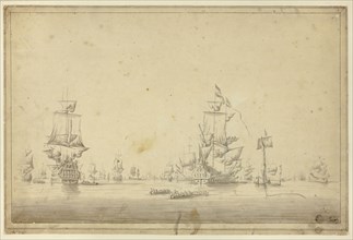 Fleet of Ships Anchored at Sea, n.d., Imitator of Willem van de Velde, II, Dutch, 1633-1707,
