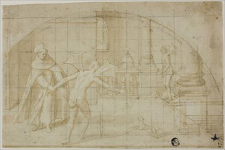 Design for a Lunette: Devils and Saint in a Monastery, 1604/12, Attributed to Bernardino Poccetti,