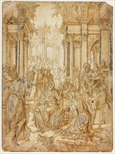 Adoration of the Magi, 1559, Lambert van Noort, Netherlandish, 1520-1571, Netherlands, Pen and