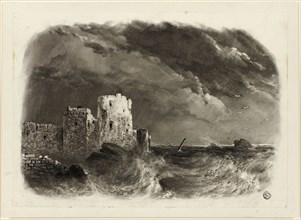 Ruined Castle by the Sea, n.d., John Rawson Walker, English, 1796-1873, England, Charcoal with
