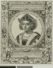 Christopher Columbus, frontispiece from volume 5 of Theodor de Bry’s America, 1595, Attributed to